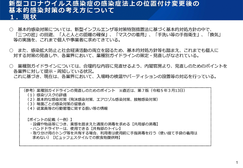 新型コロナウイルス感染症の感染症法上の位置付け変更後の基本的感染対策の考え方について（令和5年3月31日）