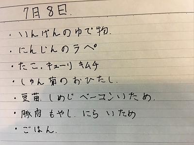 おかずのメニュー 2020.07.08