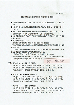 白石市集団接種会場の終了に向けて（案）2021.09.08