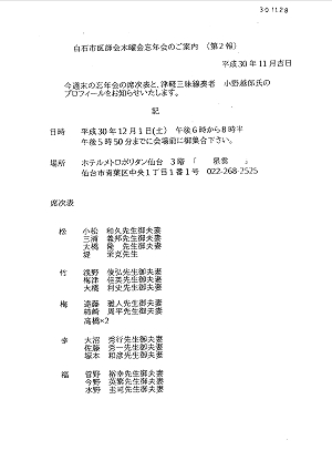 白石市医師会木曜会忘年会第２報 2018.12.01